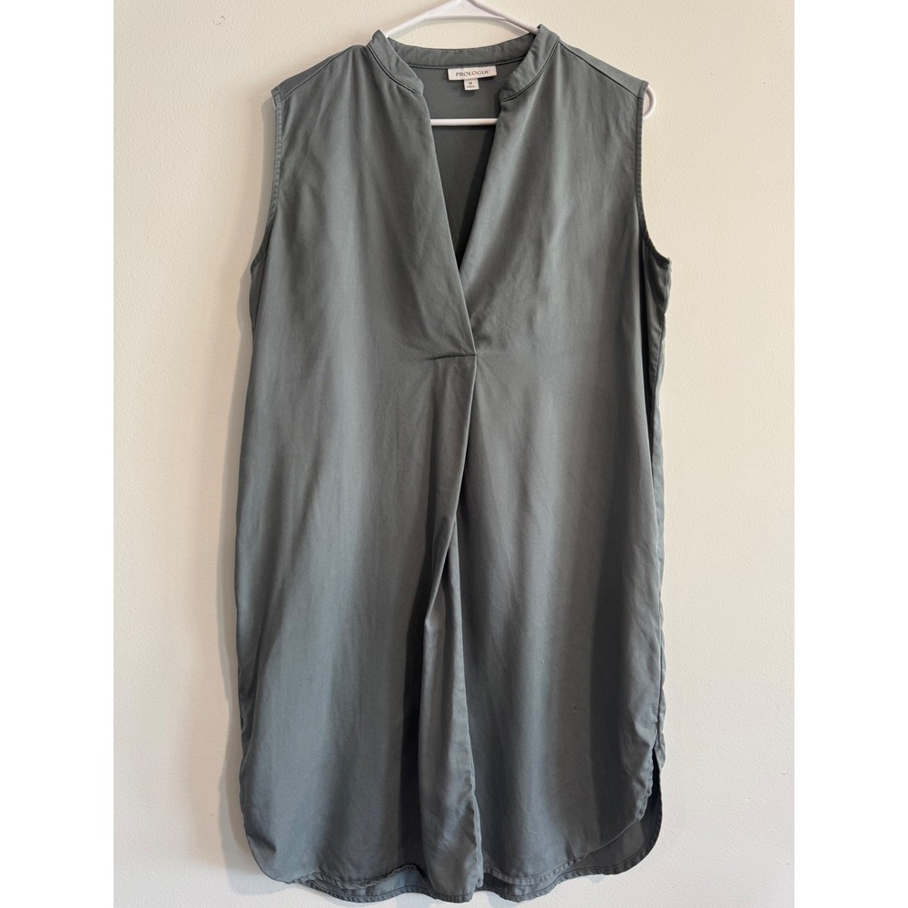 summer Prologue Sleeveless V-Neck dress Womens M Gray Pleated Front High-Low Hem